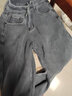 QGF加绒牛仔裤女冬季新款潮牌直筒显瘦阔腿裤学生复古百搭休闲长裤子 烟灰加绒 L 实拍图