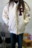 冬季菱形棉服菱格棒球服女新款加厚棉衣夹棉外套P字韩版宽松短款棉袄 米白色 加棉加厚 S 实拍图