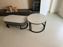 森生林岩板茶几客厅小户型简约轻奢椭圆形可伸缩茶桌 C14-1黑架灰箱 雪山白+雪山白 100cm椭圆茶几+70cm小圆边几 实拍图