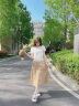 香影（xiangying）a字半身裙女高腰2024夏季新款口袋驼色系带梨形身材中长裙子 驼色 S 晒单实拍图