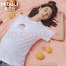 米度丽孕妇T恤孕装上衣夏夏季短袖T恤中长款宽松韩版夏装 彩虹款-米白色 L码（建议100-140斤左右） 实拍图