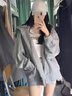 will not春秋学生韩版运动套装女宽松显瘦时尚小个子卫衣休闲夏季跑步上衣 灰色外套+裤子【两件套】 M 86-105 实拍图