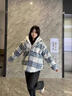 卡图弛假两件格子棉服外套男秋冬季美式小香风潮牌连帽棉衣情侣棉袄男装 浅灰色-WT179 XL 实拍图