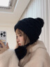 赫僮冬季保暖帽子加厚双层护耳防寒帽子女慵懒风加绒护脸针织帽MZ-52F 黑色 均码 实拍图