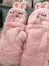 柳欣 手套女秋冬季可爱兔子翻盖半指露指加厚防寒保暖手套学生日礼物 粉色 均码 实拍图