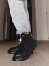 海澜之家马丁靴子男鞋秋冬季新款复古中高帮工装靴加绒保暖英伦风短筒皮靴 黑色 39 实拍图