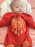 毛毛鸭婴儿红色满月服百天周岁宝宝男女唐装连体哈衣保暖拜年春秋季衣服 新长命锁保暖3件套 66cm 66码（建议2-4个月） 实拍图