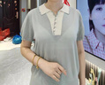 俞兆林（YUZHAOLIN）妈妈夏装冰丝针织小衫2026新款洋气短袖t恤翻领宽松母亲节上衣服 浅青色 2XL 建议130-140斤 实拍图