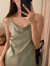 金三塔真丝睡衣女100%桑蚕丝性感可外穿真丝吊带裙睡裙丝绸睡衣七夕礼物 牛油果绿(圆领) XL 实拍图