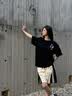 MMOPTOP潮牌重磅T恤男夏季潮流印花情侣短袖舒适休闲上衣女M0030黑色L 实拍图
