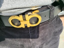 菲拉格慕（Ferragamo）腰带男士商务双面板扣皮带牛皮 3.5CM宽 圣诞礼物 送男友礼盒装  675542 714423 黑蓝荔枝纹/金扣 实拍图