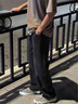 至涛裤子男秋冬季牛仔裤直筒宽松美式复古加绒潮牌工装阔腿裤休闲长裤 黑色 XL ( 建议110-130斤可穿 ) 实拍图
