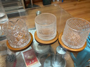 曼薇威士忌酒杯子家用水晶洋酒杯轻奢高端不倒翁旋转玻璃啤酒杯带杯垫 【混搭：2只装】钻石+竹藤 实拍图