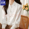 罗蒙（ROMON）气质新中式汉元素国风衬衫女秋冬装新款缎面垂感复古气质打底上衣 白色【设计感小众/时髦感/叠穿/ XL【建议120-130斤】 实拍图