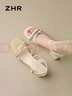 ZHR粗跟凉鞋女夏优雅水钻一字细带女鞋百搭方头鞋子女 JF15 米色 38 实拍图
