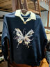 真维斯（JEANSWEST）卫衣女外套春秋冬季新款polo领撞色宽松上衣服女生长袖设计感女装 加绒 藏青 淡彩蝴蝶 M 【推荐体重101-120斤】 实拍图