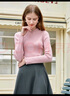 百图betu女装秋季新款毛针织衫经典半高领长袖打底衫女2309T23 粉红 S 实拍图