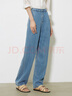初语天丝莱赛尔牛仔裤女2024年夏季新款打褶宽松直筒长裤 复古蓝 M 实拍图