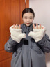 柳欣 手套女秋冬季可爱兔子翻盖半指露指加厚防寒保暖手套学生日礼物 白色 均码 实拍图