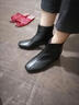 大东女士高跟短靴女粗跟方头2025新款马丁靴英伦风春秋单靴显脚小裸靴 黑色-薄绒 38 实拍图