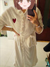 鹿珊伍浴袍女2025新款吸水加厚加绒洗澡游泳成人家用浴衣柔软睡袍 浴袍【米白色桃心款】 均码（适合90—150斤） 实拍图