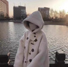 CTOX2024新款外套女中长款牛角扣加绒加厚大衣过膝韩系风衣宽松秋冬季 米白色 L 建议110-120斤 实拍图