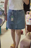 茵曼（INMAN）100%纯棉牛仔短裙2024夏季女装新款双层袋口A摆显高显腿长半身裙 牛仔蓝 L 实拍图