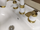 九思睿达 面盆水龙头三孔欧式金色冷热水精铜主体双把分体式洗脸盆三件套 白金色三件套 实拍图