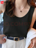 FitonTon吊带背心女士华夫格打底内搭宽肩带无袖t恤遮副乳可外穿上衣夏黑 实拍图