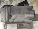 欧鹿雅顿麂皮绒手套男冬半指露指无指保暖加绒加厚学生写字打字情侣手套女 半指加厚长绒灰色 实拍图