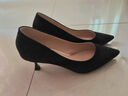 达芙妮七夕高跟女绒面细跟一脚蹬职业气质尖头单鞋 绒黑（5cm跟高） 37 实拍图