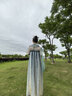 罗蒙女童汉服新中式端午款儿童明制中国风连衣裙演出服 蓝白襦裙 160 实拍图