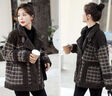 楚馨毛呢大衣女2025秋冬季装新款女装短款呢子女士韩版格子毛绒外套女 咖格 S (90-115斤) 实拍图