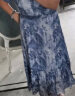 颜域短袖V领印花连衣裙女夏装复古轻熟中长款气质鱼尾裙 蓝花 XL/42 晒单实拍图