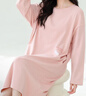 猫人女士睡衣女100%纯棉长袖纯色带胸垫简约宽松睡裙家居服虾粉2XL 实拍图