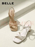 百丽（Belle）方头一字带凉鞋女商场同款粗跟凉鞋A9X1DBL4 杏色 36 (230mm) 实拍图