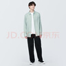 MUJI 男式 木棉混 双层纱织 长袖衬衫衬衣外套AC2AAC4S 绿色条纹 M(170/92A) 实拍图