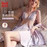 猫人女士睡衣女性感蕾丝极度诱惑美背睡裙吊带冰丝带胸垫家居服紫色 L 实拍图