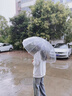 长弯柄半自动透明伞360度全景透明雨伞男女生网红直杆简约防风伞 白色直柄（1米直径）透明边 16骨 实拍图