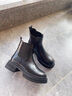 ZHR短靴女秋冬复古真牛皮通勤女靴舒适加绒切尔西靴 EH18A 黑色 35  实拍图