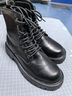 井迈【牛皮】马丁靴男中帮英伦秋冬款增高黑色高帮皮鞋机车工装短靴子 黑色高帮拉链【加绒款】 44 码（=运动鞋45） 实拍图