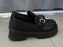 铂呐苓厚底乐福鞋女秋冬季一脚蹬女鞋英伦风法式小皮鞋单鞋黑色工作鞋 马衔扣单鞋 35 实拍图
