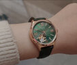 欧力派女士手表全自动机械表樱花镂空真钻真皮防水时尚简约女表生日礼物 复古绿色皮带+附带钻石鉴定证书 实拍图
