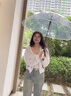 长弯柄半自动透明伞360度全景透明雨伞男女生网红直杆简约防风伞 白色弯柄（1米直径）透明边 16骨 实拍图