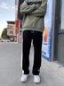 POUM休闲裤男春夏季宽松侧边条纹直筒阔腿裤子港风高街痞帅卫运动长裤 SPH-K13黑色【常规】 XL 实拍图