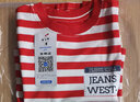 真维斯（Jeanswest）男童t恤短袖夏季新款儿童条纹海魂衫舒适夏装男孩夏天休闲上衣潮 红 字母缝制x 100 cm 实拍图