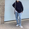 查尔斯桃心牛仔裤男女情侣同款爱心logo刺绣纯色简约基础款宽松潮流百搭长裤 实拍图