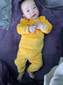 童馨源婴儿儿童保暖内衣套装秋冬宝宝加绒加厚高腰护肚婴儿秋衣秋裤宝宝 黄色双面绒(高腰套装) 73 73CM建议4-8个月 实拍图