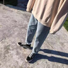蓦沐牛仔裤子男春夏直筒潮牌休闲长裤宽松百搭裤子韩版青少年春夏男装 中蓝色2207-2 L 115斤-125斤 实拍图