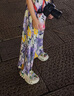 茵曼2025夏季女装法式吊带印花压褶连衣裙子女士高级长裙 湖蓝色 S 实拍图